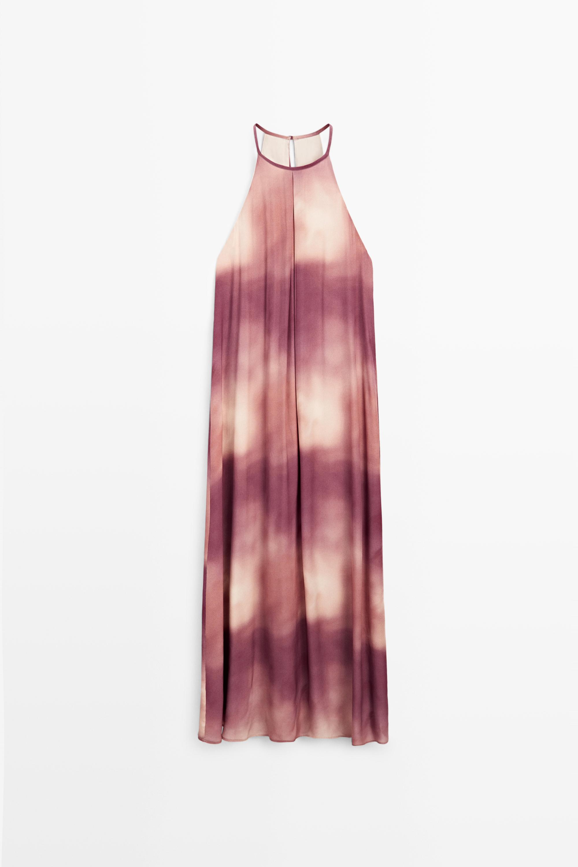Printed tie-dye flowing halter maxi dress